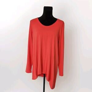 EILEEN FISHER Top M Lightweight Viscose Jersey Long Sleeve Asymmetric Coral Red